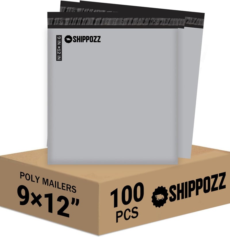 Shippozz 9x12 Poly Mailers 100 Pack, Durable Waterproof Polymailers for Shipping Clothes, Self Seal Mailing Bags for Small Business Packaging Supplies, Mailing Envelopes for Books, and Accessories - Image 1